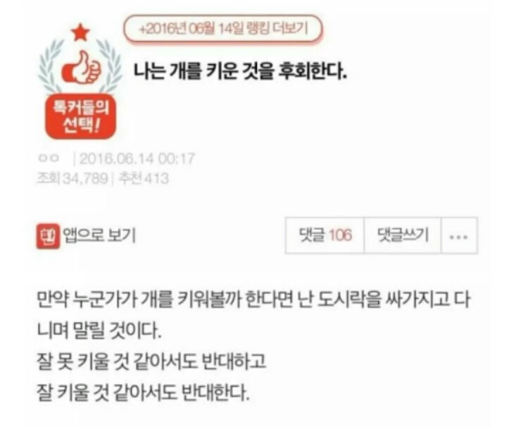 나는 개를 키운것을 후회한다 | 인스티즈