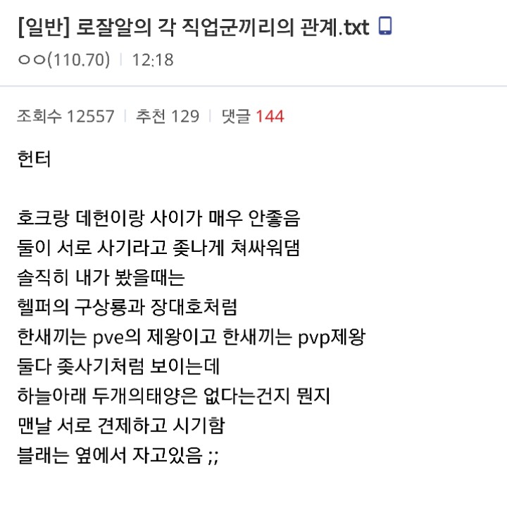 로스트아크 각 직업군끼리의 관계.txt | 인스티즈